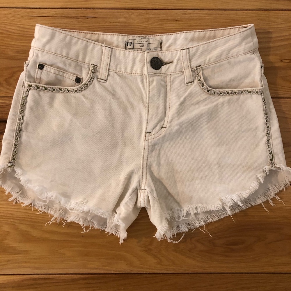 Free People White Frayed Denim Shorts
